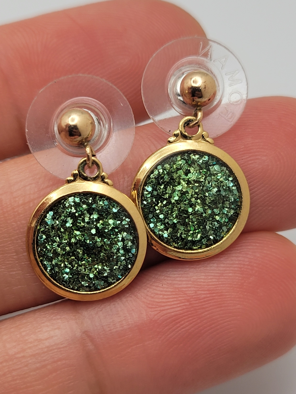 Gold-Tone Green Druzy Drop Earrings - Unbranded